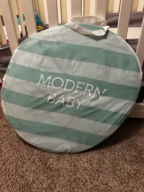 Modern Baby Striped Portable sunshade / Storage Bag - Mint & White